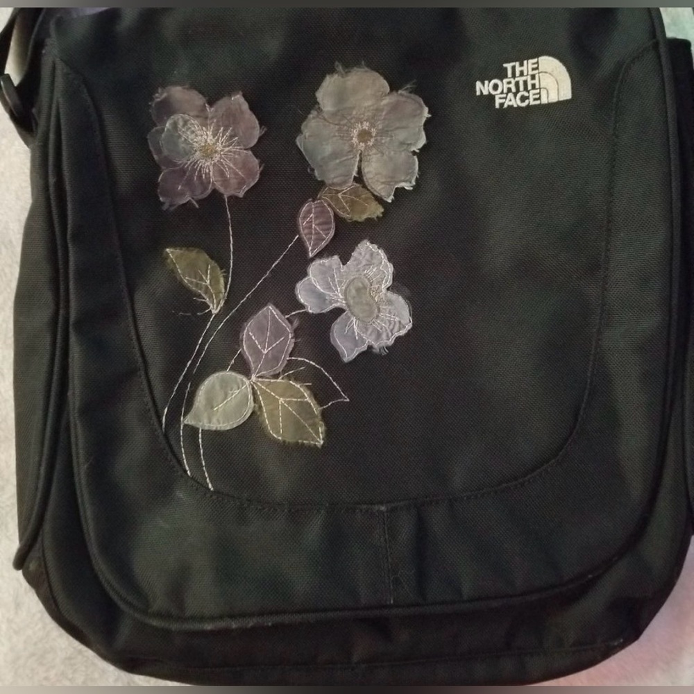 The North Face Floral Embroidered Crossbody Bag Black Adjustable Strap
